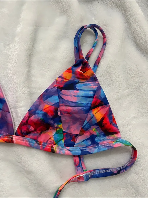 New Kulani Kinis Women’s fixed scoop bikini top multicolor flamingo print Medium - Image 3