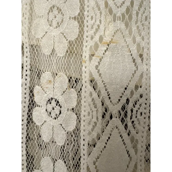 Cream Bohemian Dress Boho Floral Lace Crochet Pom Pom High Low Neutral Resort - Image 8