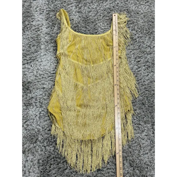 Women’s Yellow Gold Flapper Fringe Gypsy Mini Dress Low Back Party Dance Size S - Image 8