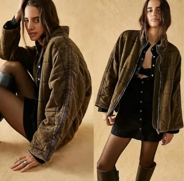 Free People Dolman Quilted Knit Jacket in Dusted Military Grunge Green Medium - Image 12