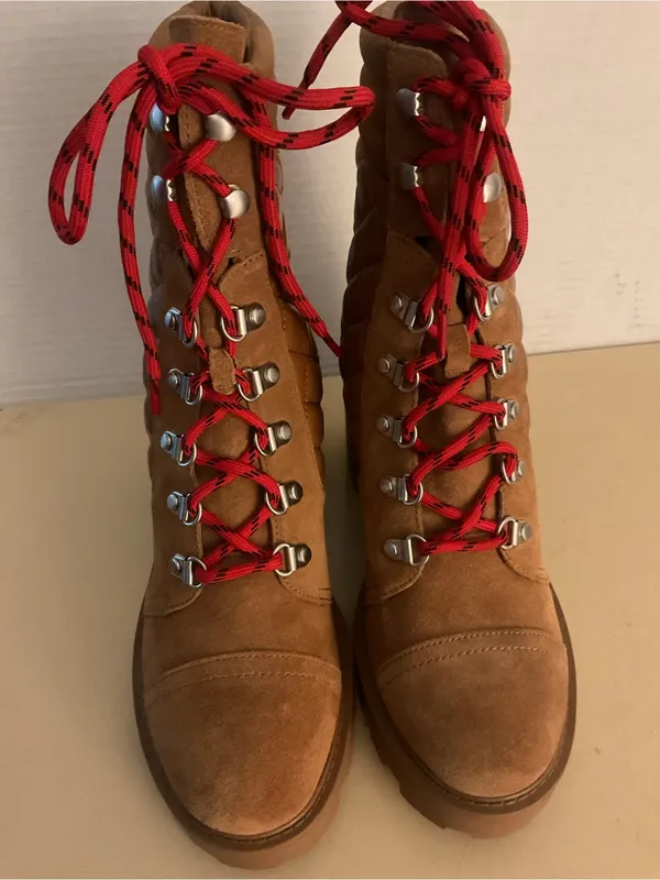Nine West women platform Brown Suede leather Combat unite Boots US 8 - Image 5