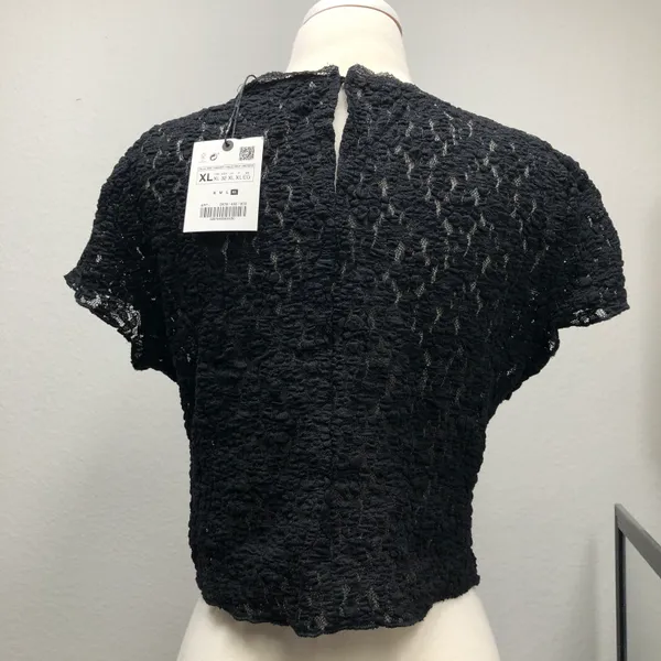 Zara New With Tag Lace Mesh Black Top Perfect For Layering Size XLarge - Image 3
