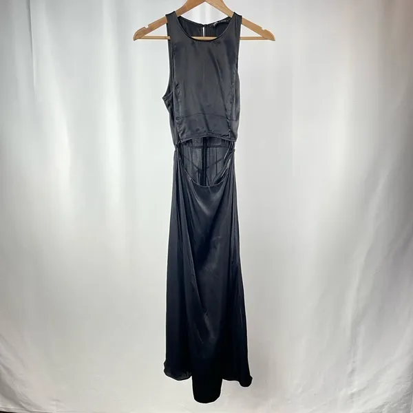 Zara‎ Satin Cut Out Sleeveless Midi Dress in Black Size Small - Image 4