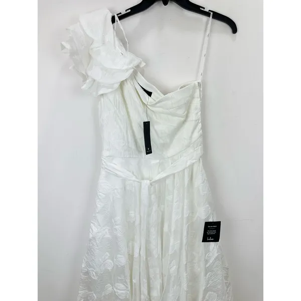 Lulus Sweet Definition White Burnout Ruffled One-Shoulder Midi Dress Large NWT - Image 14