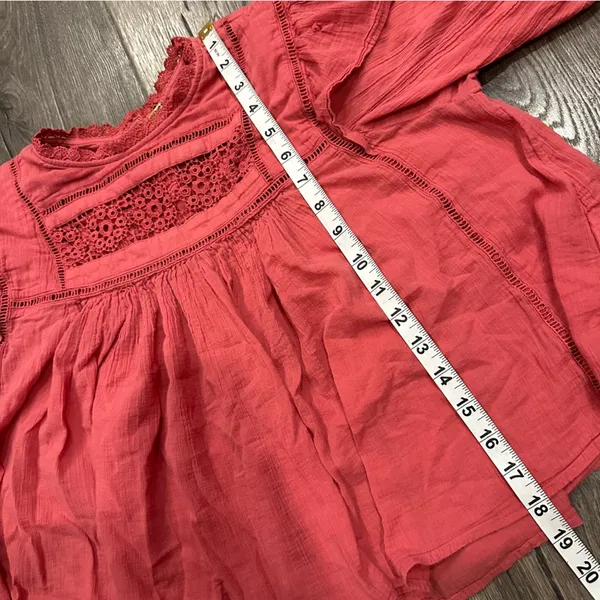 Free People Laura Western Top Red Berry Size XS Boho Embroidered FLAW Repaired - Image 16