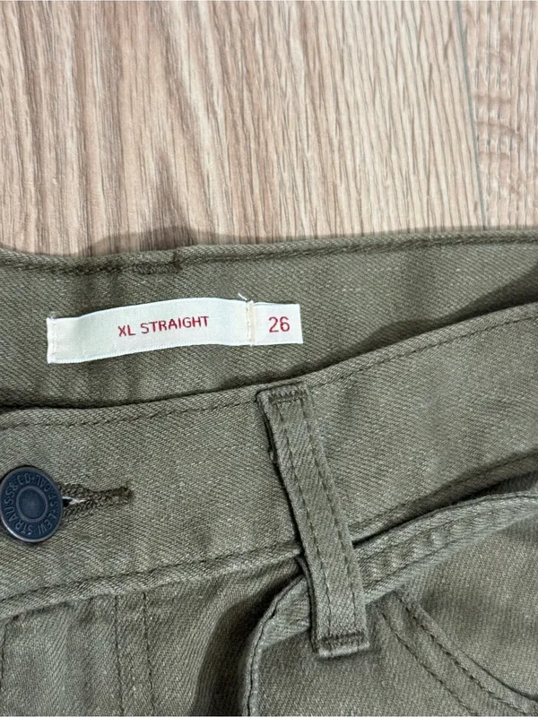 Levis Premium XL Straight Olive Green Baggy Wide Leg‎ Pants W26 L29 Y2K - Image 3