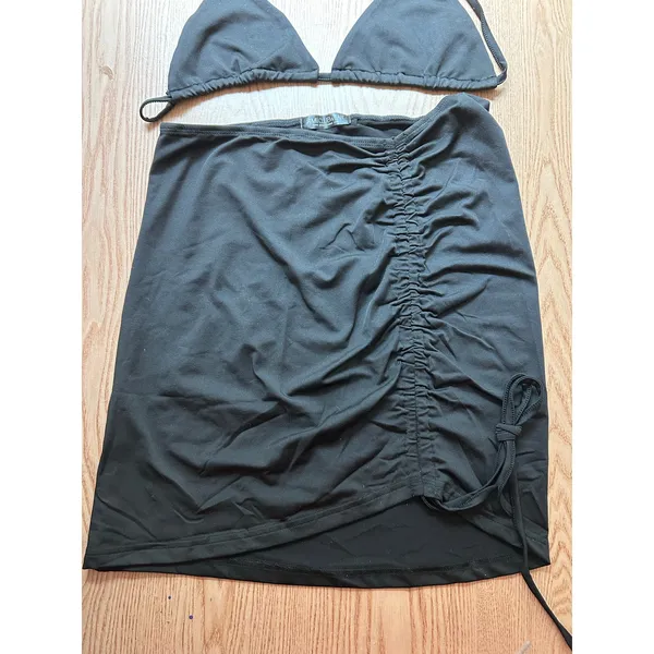New AMI 2Pc String Bikini👙Top & Skirt Cover up Sarong Black fit Medium Large XL - Image 3
