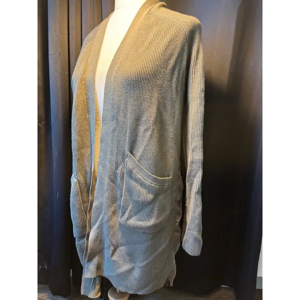Lululemon Ribbed Knit‎ Mixed Media Open Front Long Cardigan Sage Green Womens - Image 6