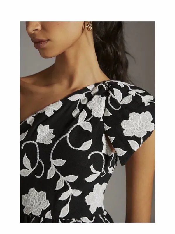 Anthropologie One Shoulder Floral Midi Dress 8 - Image 3