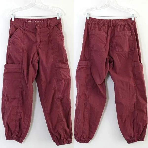 American Eagle Brick Red High Waist Pull On Baggy Jogger Cargo Pants Size 6 - Image 2