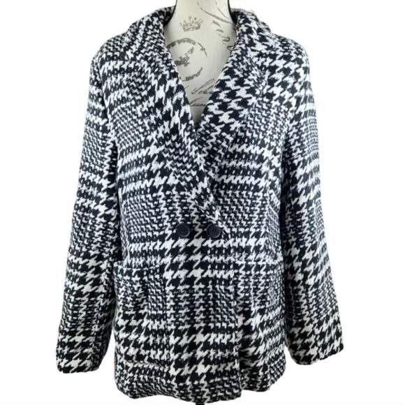 Jade & Ivory‎ 26 International NWT Double Breasted Houndstooth Blazer Peacoat M - Image 2