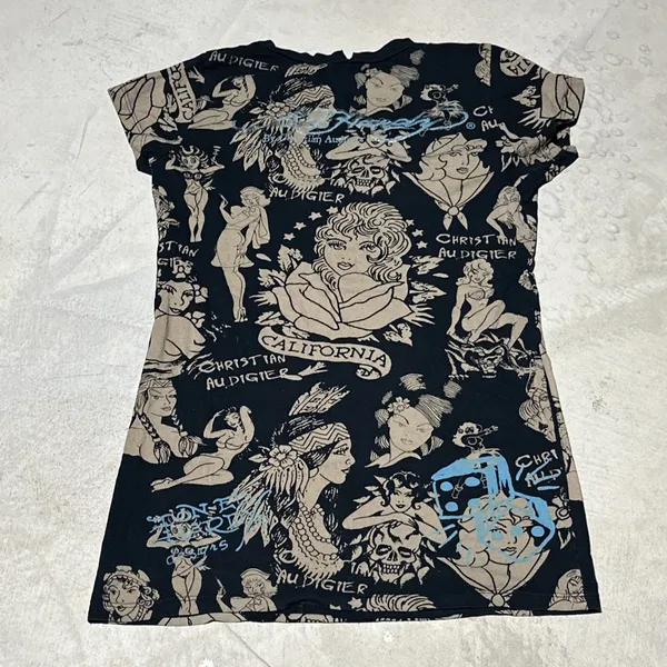 Ed Hardy Women's Tiger Mini AOP T Shirt Dress Fitted Crew Neck Y2K SZ M RARE - Image 8