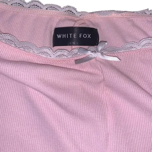 White Fox‎ Lounge Pants Women S Pink Ribbed Lace Trim Flare Coquette Balletcore - Image 2
