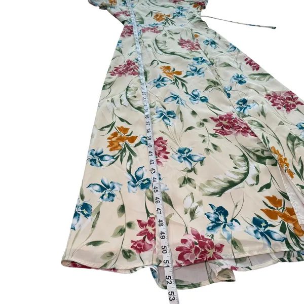 Lulus XS Floral Midi Dress Tie Back Slit Tropical Summer‎ Vacation - Image 9