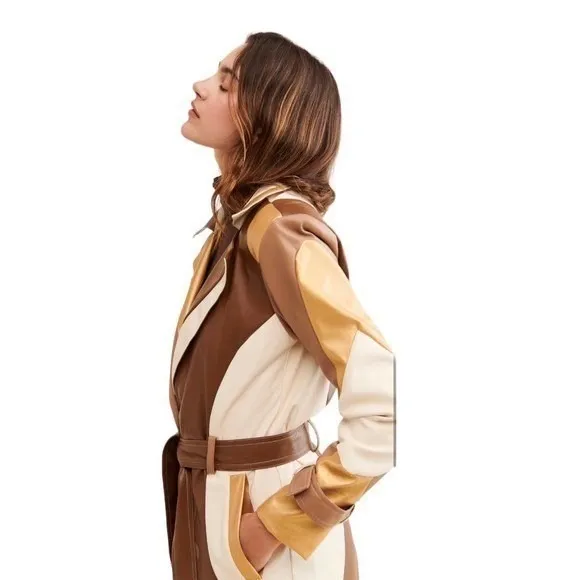 COLIN LOCASCIO Francine Patchwork Trench Coat Vegan Leather Belted Retro Small - Image 6