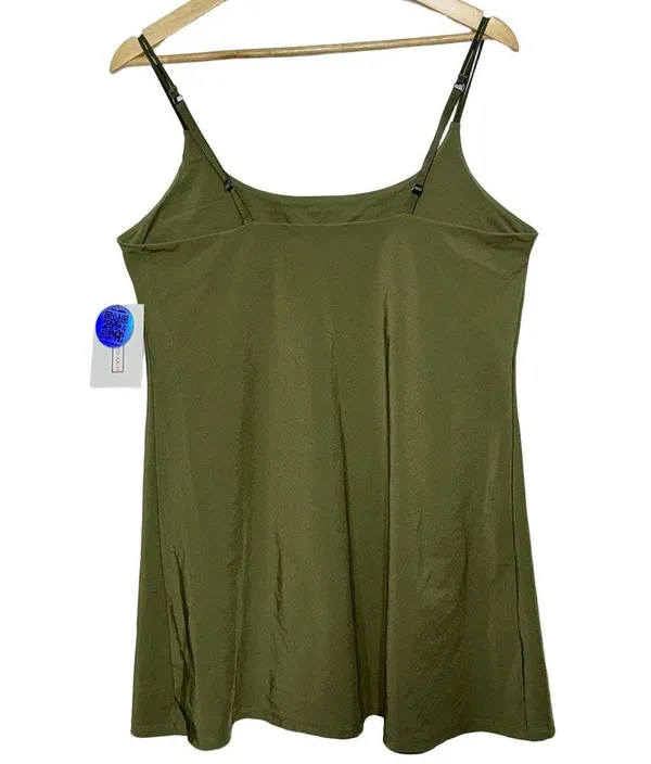 Abercrombie & Fitch Olive Green Spaghetti Strap Slip Dress Shapewear Size Large - Image 2