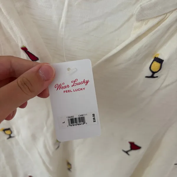 Lucky Brand NWT Women's Embroidered Martini Glass Off-White Tank Top Size L - Image 5