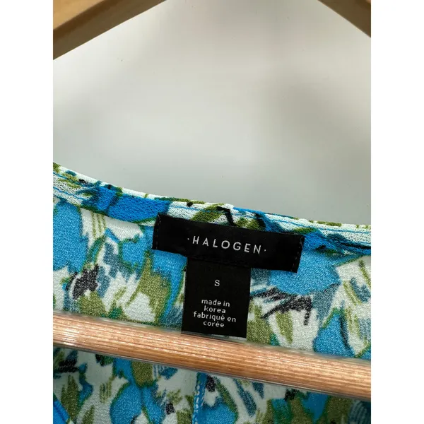 Halogen Blue Green Floral Cap Sleeve Ruched Waist Midi Dress HA469372MI Womens S - Image 6