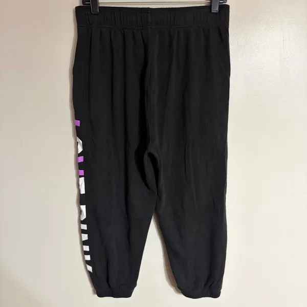 Pink Victoria's Secret Black Love Pink Graphic Cropped Jogger Sweatpants Medium - Image 7