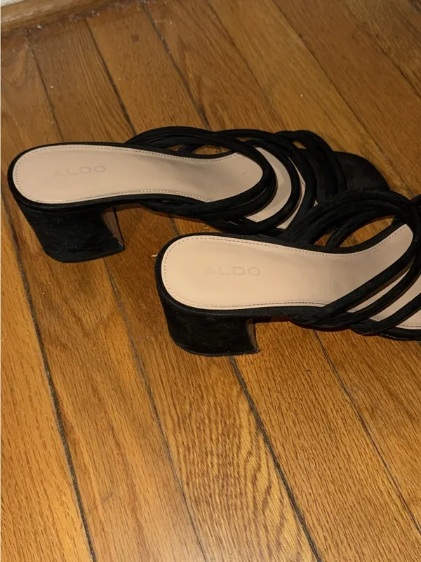 ALDO Suede Black Multi-Strap Slide Heels - Image 2