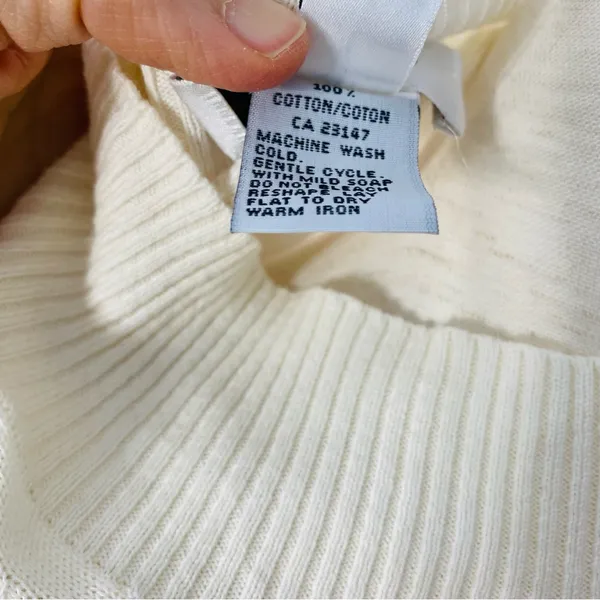 VINTAGE TALBOTS Beige Mock Neck Cotton Knit Top - Image 7