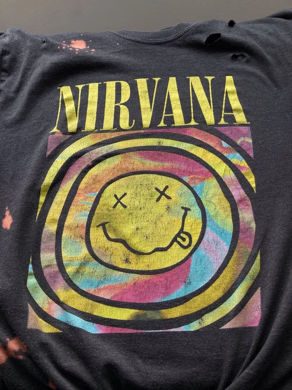 NIRVANA Black Tie-Front distressed tee with Multicolor Smiley Graphic - Image 9