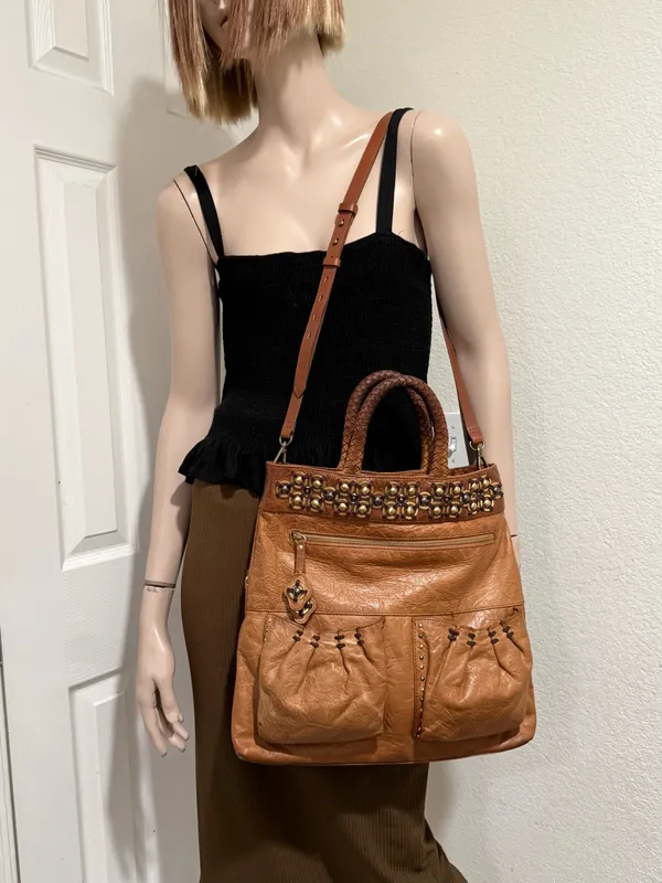 ISABELLA FIORE Brown Taj Mahal Charlize Fold-Over Messenger Pocket Tote Boho Bag - Image 2