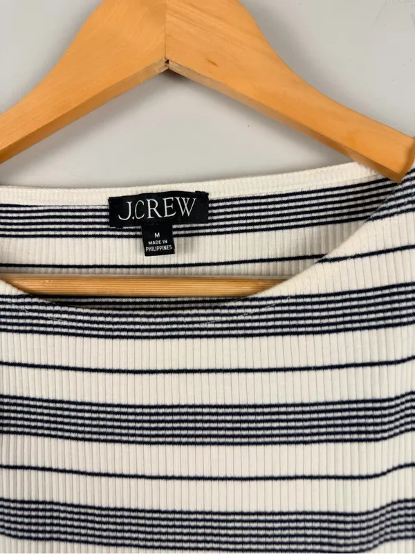 J. Crew Ruffle Sleeve Stripe Ribbed top size medium - Image 2