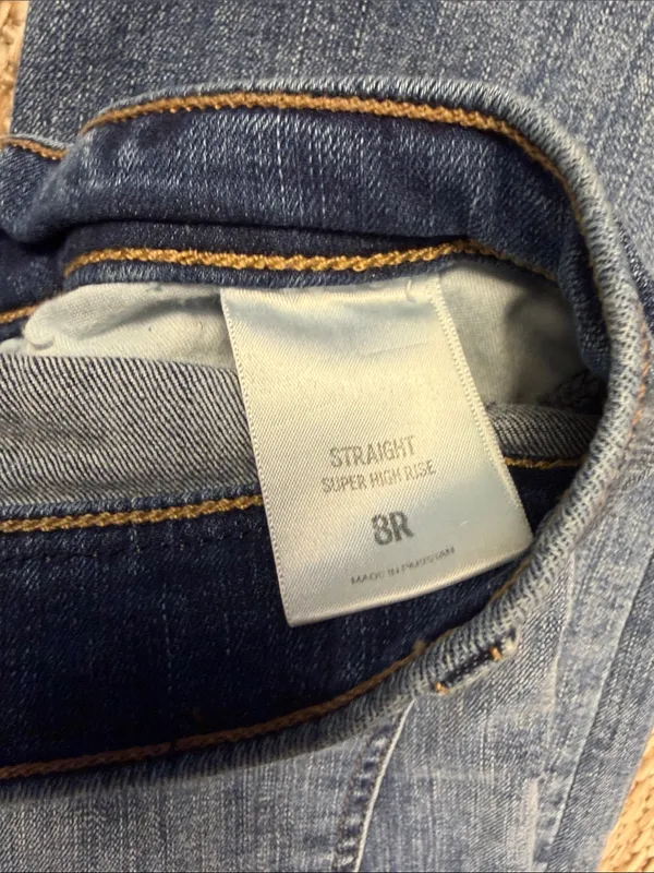 Express Medium Blue Straight-Leg super high rise Jeans - Image 4