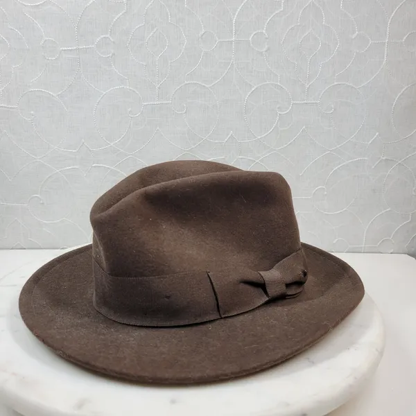 Indiana Jones Brand Wool Hat Mens Small Brown Stylish Bow Ribbon Band 12" Fedora - Image 15