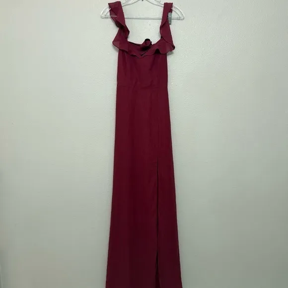 Lulus NEW Sweetest Entrance Dark Magenta Ruffled Tie-Back Maxi Dress Bridesmaid Chic - Image 8