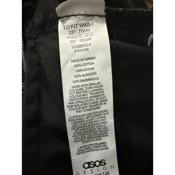 ASOS 100% Cotton Button Fly Straight Leg‎ Denim Jeans Sz. 28 X 31 Black Raw Hem - Image 8
