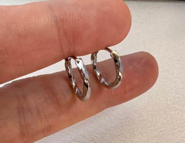15mm Small Twist Silver Hoop Earrings for Men Women,Punk Hip Hop Unisex Style - Image 5