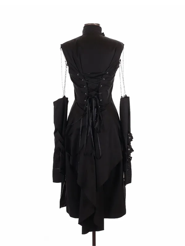 Black Gothic Buckle Detail Dress - Image 2