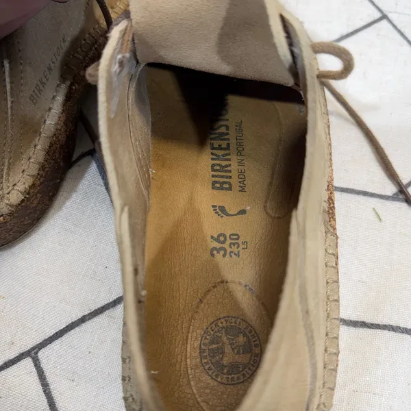 Birkenstock Gary Lace Up Shoes‎ 36 Tan Suede Cork Footbed Comfort Flats - Image 5