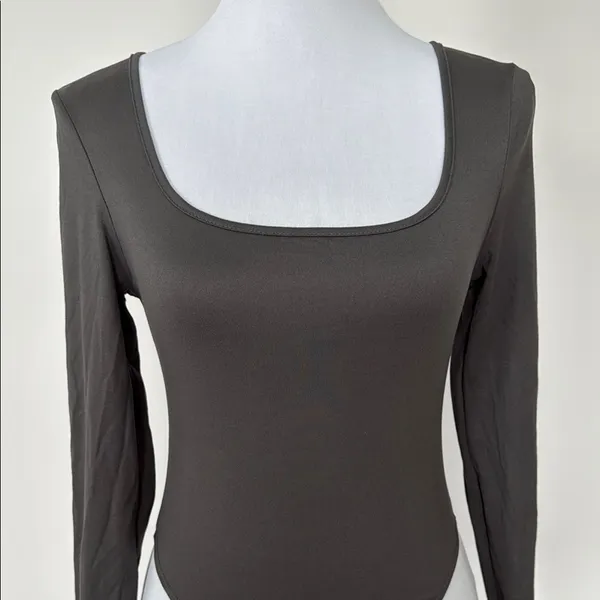 SHEIN Chic Charcoal Long Sleeve Bodysuit Sz XS‎ - Image 3