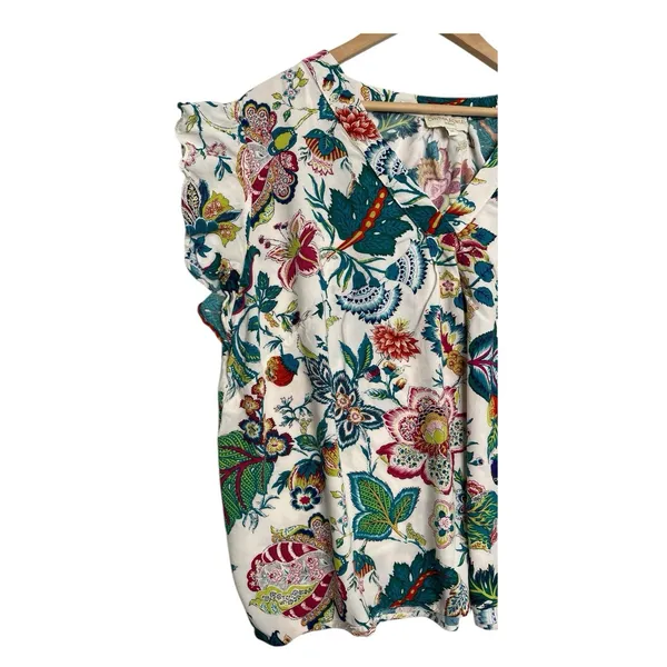 Cynthia Rowley Top Womens 2X White Floral Boho Tropical Flowy Lightweight Casual - Image 5