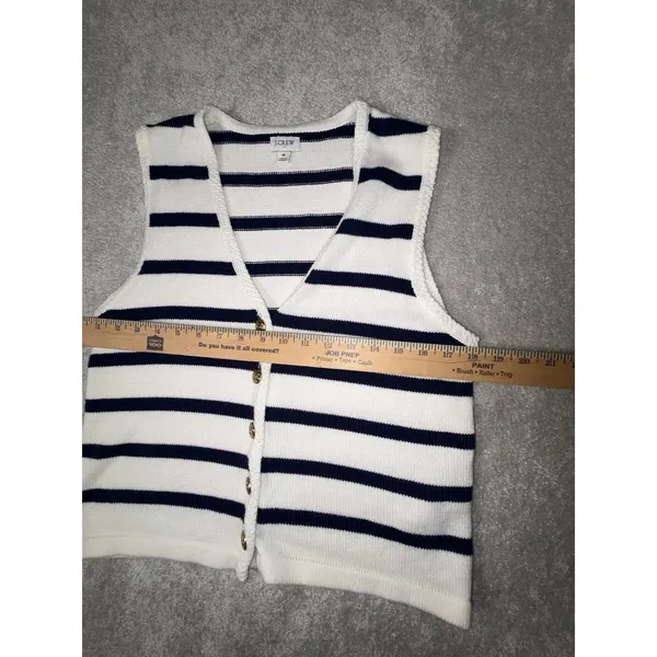 J Crew Sweater Vest Womens M Blue White Striped Button Front Nautical Preppy‎ - Image 7
