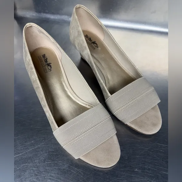 Coach metallic women’s wedge peep toe cork size 10 - Image 2