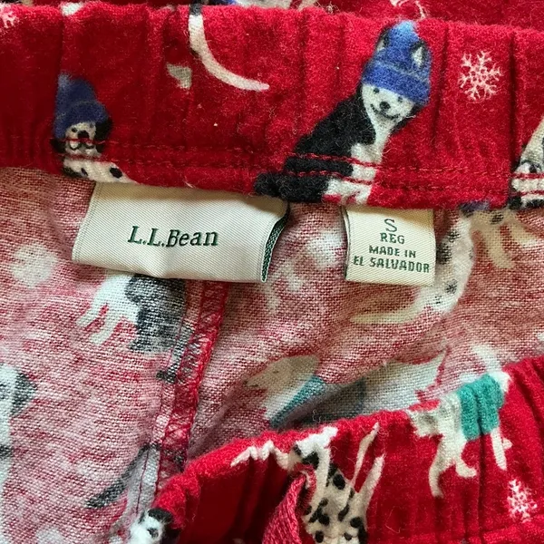 L.L.Bean Flannel Dogs with Hats Sweatpants Small Red - Image 4