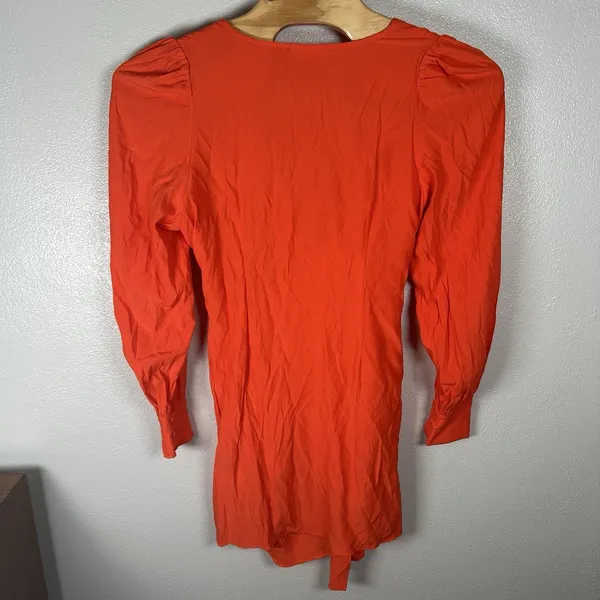 Showpo Long Sleeve Mini Dress Size US14 Bright Orange Faux Wrap Ruffle - Image 5