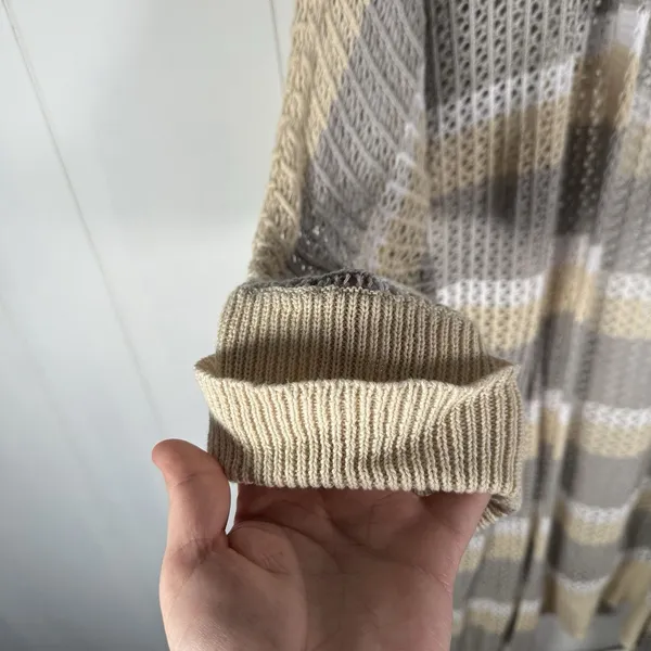 Women’s XL Beige Striped Open Knit Long Cardigan Duster Boho - Image 4