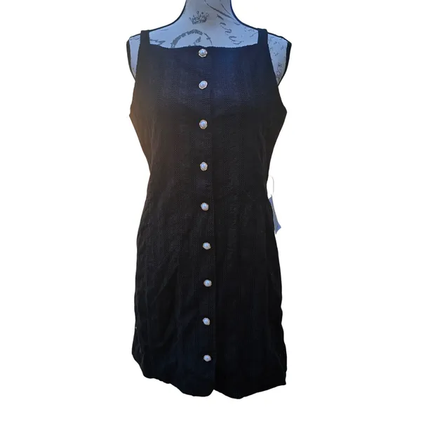 Charles‎ Henry NWT -741 Black Eyelet Mini Dress Pearl Button Square Neck S - Image 3
