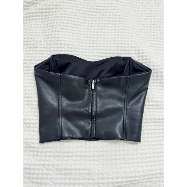 Aritzia TEN by Babaton Cindy Bustier Black Vegan Leather Strapless Tube Top 0 - Image 3