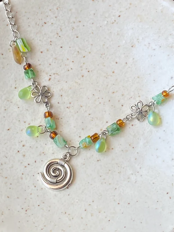 Handmade quality glass beads & flower fairy boho cottage whimsical dangle earrings & necklace set💐🍃 - Image 9