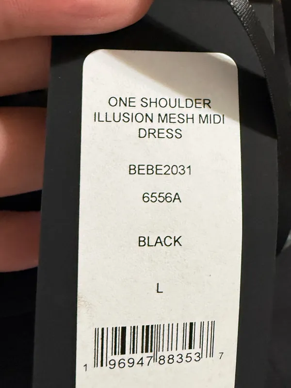 Bebe Women's One Shoulder Mesh Insert Midi Dress Black Dress Size L - Image 5