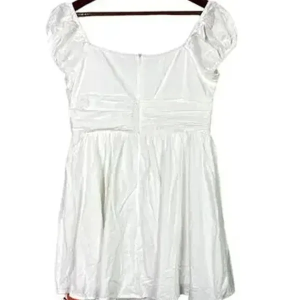 NWT Cider Linen Blend Ruched Ruffle Square Neck Mini Dress Zip Back Large White - Image 13