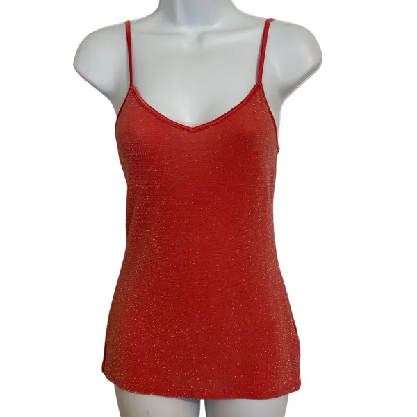 EXPRESS Dusty Pink Metallic‎ Shimmer V-Neck Adjustable Strap Camisole Top EUC XS - Image 2