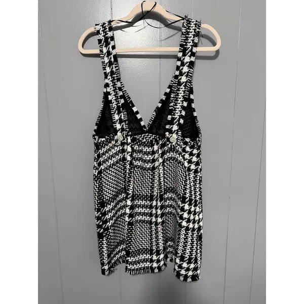 NEW Zara Black White Textured Houndstooth Tweed Pinafore Apron Mini Dress M - Image 4