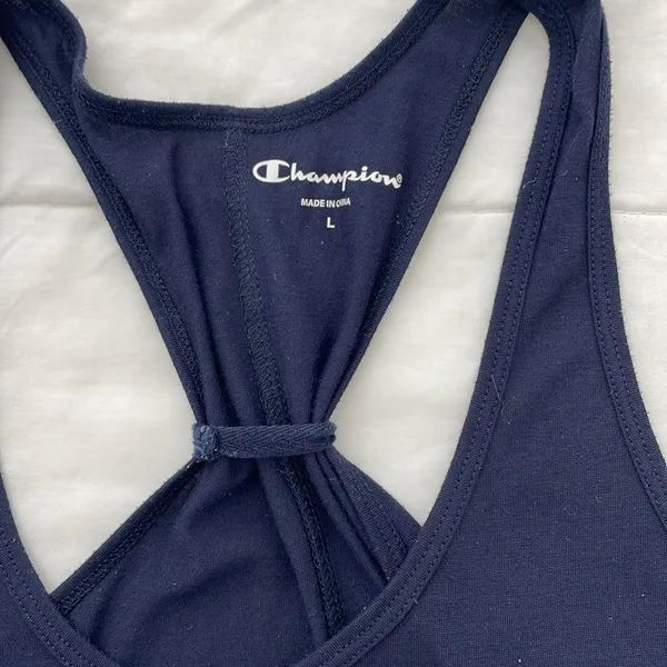 Champion Women’s Navy Blue Racerback Tank Top w/ Yellow UCI Alumni Logo - Size L - Image 2